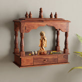 Archana Solid Sheesham Wood Temple for Home (Wall Mount, Natural Finish)